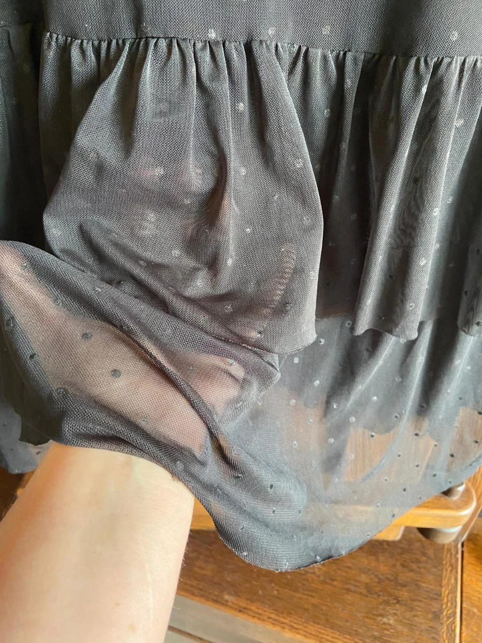 Falda larga midi negra boho con volantes y tejido plumeti. Even&Odd. – photo 4